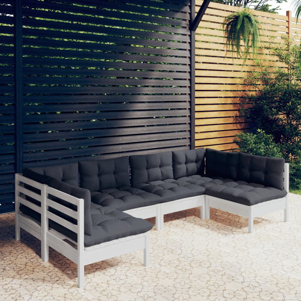 6 Pcs Garden Set with Cushions Solid Pine Wood