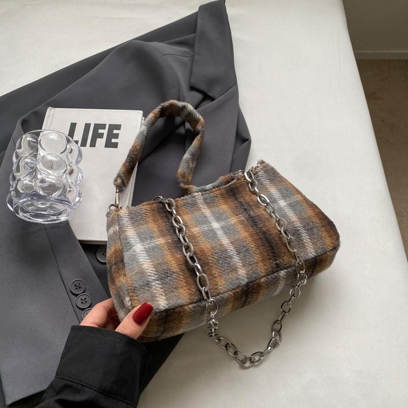 

Vintage Chic Women s Bag Spring Collection Stylish Underarm Baguette Handbag Brown Check