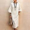 Abito midi elegante da donna con scollo rotondo e maniche a sbuffo per festa, cocktail, sera