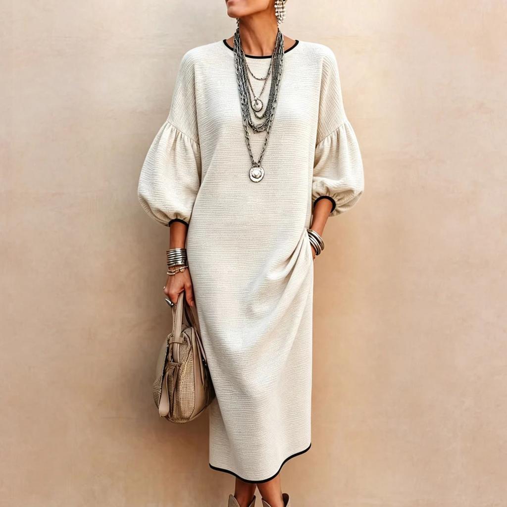 Abito midi elegante da donna con scollo rotondo e maniche a sbuffo per festa, cocktail, sera