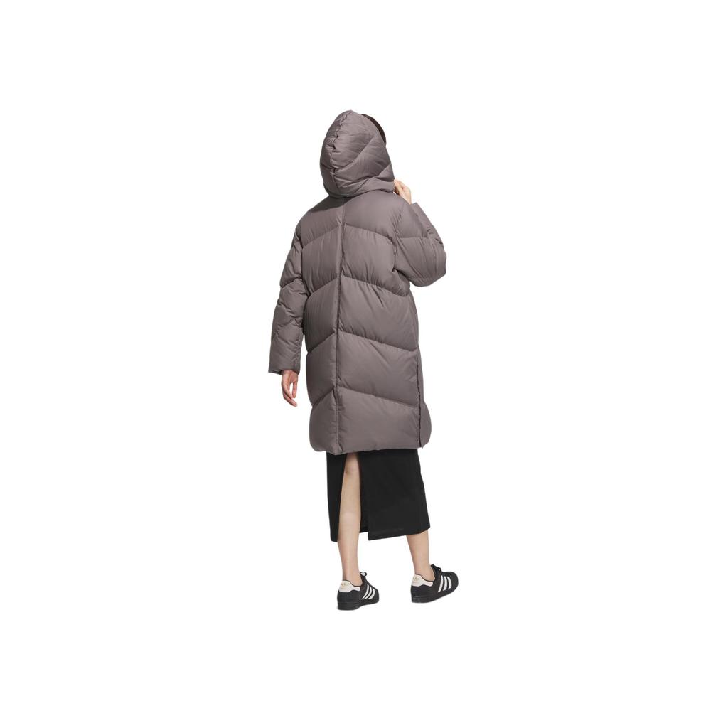 Adidas Originals Long Down Jacket Goose Hooded Solid Color Long Coat Women Jackets Charcoal-Gray JD3784