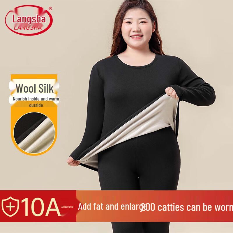 Langsash Women's Plus Size Wool Silk Thermal Underwear Set