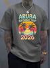 Unisex O Neck Tee Aruba Birthday Palm Sunset Graphic Print Cotton Short Sleeve Loose Summer Breathable Daily Casual Basic Wear Top