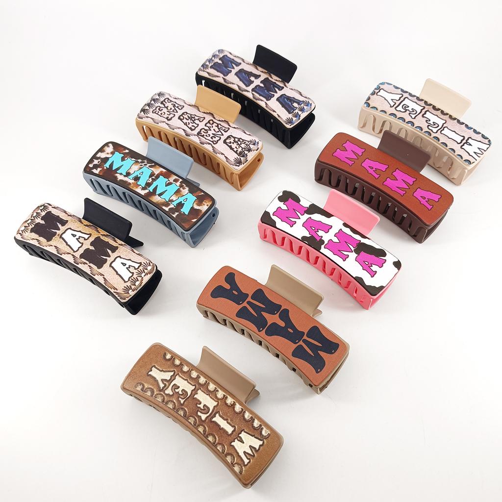 Vintage Western Cowboy Hair Clip Women Leather Printed Shark Hair Claws Mother's Day Hair Accessories