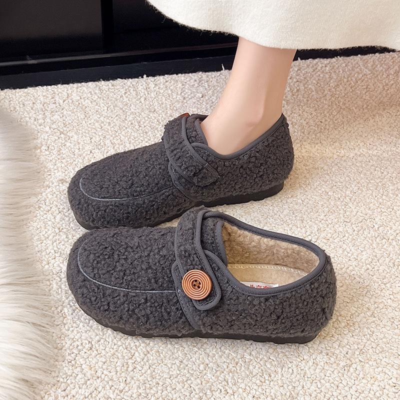 2025 New Winter Soft-soled Mary Jane Fashion Commuter Piled Thickened Warm Flat-soled Cotton Shoes Women's Fluffy Shoes