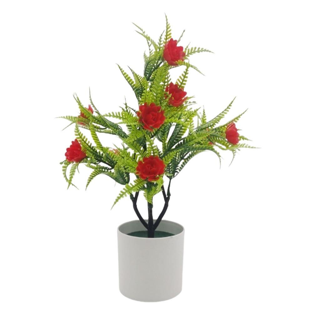

Multicolor Artificial Rose Flower Bonsai White Flowerpot Photo Props Desktop Ornament Green Grass Reusable червоний