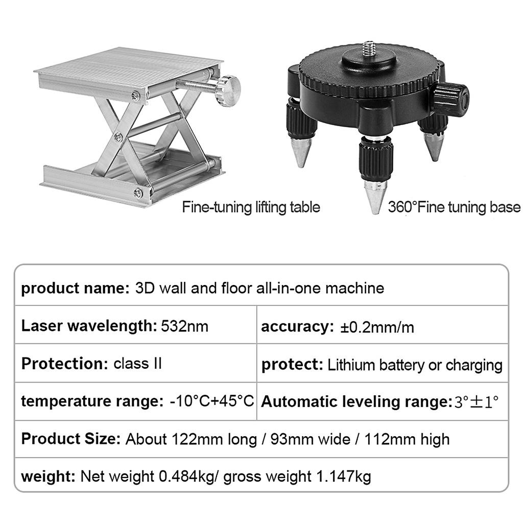 16/12 Line Green Lines Laser Levels 4D 360 Horizontal and Vertical Cross Lines Self-leveling Super Powerful Indoor Outdoor 4.8 * 3.6 * 4.4 IN