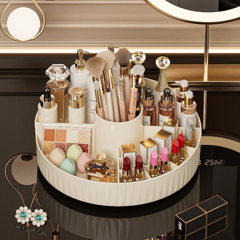 Rotating Cosmetic Storage Box Multi-compartment Dustproof Makeup Organizer for Bathroom Dresser Dorm Use