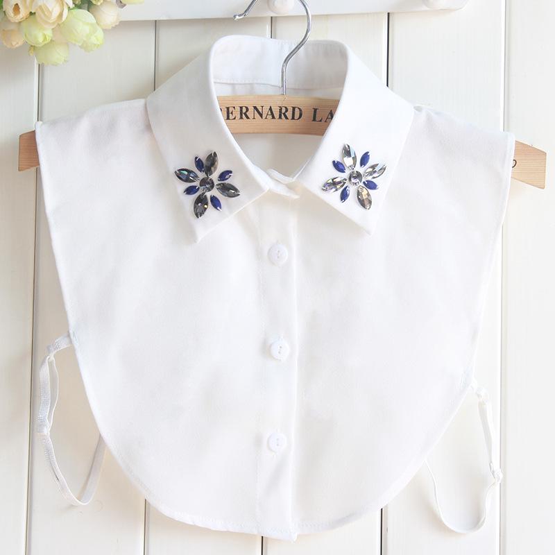 Korean Rhinestone Beaded False Collar Chiffon Shirt for Women - Round Neck, Autumn/Winter Fashion.