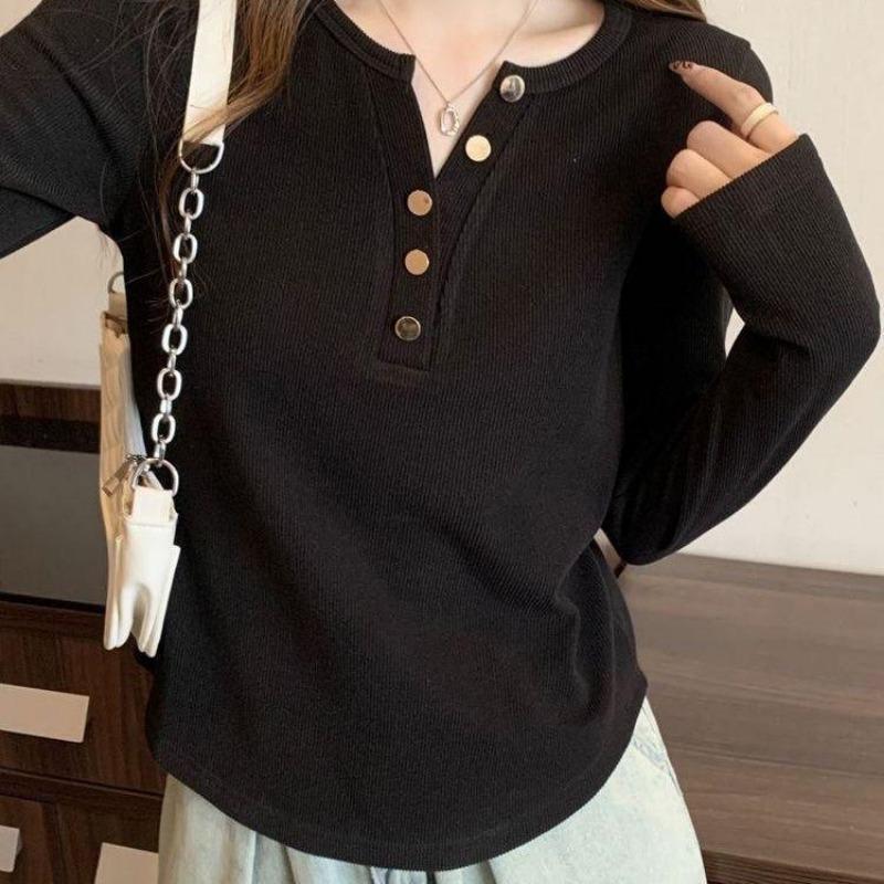 

Threaded Half-open Collar Irregular Bottoming Shirt for Women Plus Size Women s Spring Autumn and Winter Plus Size 3XL чорний