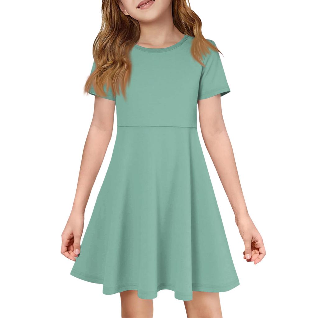 Girl Summer Dress Color & Print Short Sleeve Dress With Pocket Casual Dress Shorts Sleeve Party Dress Easter Day