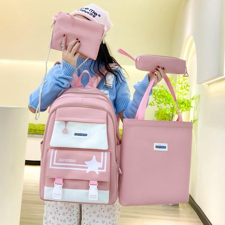 Schoolbag Large Capacity Mother and Child Four-piece Backpack Junior High School Student Schoolbag Ins Japanese Harajuku High Value Girl Backpack