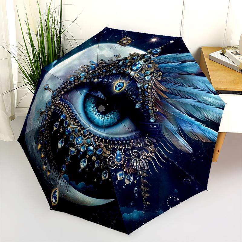 

1PC All-Seeing Eye Umbrella Portable Folding Umbrella Iron Frame Hole Bone Structure Outdoor Home Umbrella A9 разноцветный