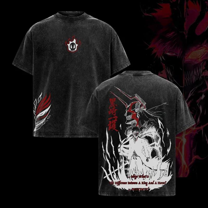 

BLEACH Manga T-shirt Kurosaki Ichigo Anime Washed Oversized T Shirt Men Women Clothing Short Sleeve High Quality Cotton Tees Top XXL чорний