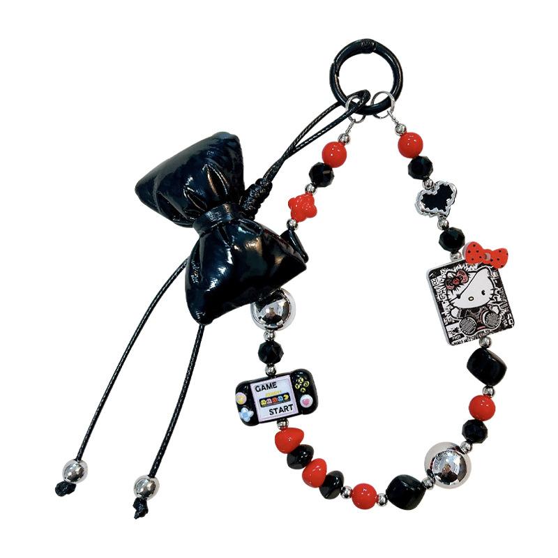 Creative new cat bow beaded mobile phone chain keychain exquisite cute bag pendant small gift wholesale