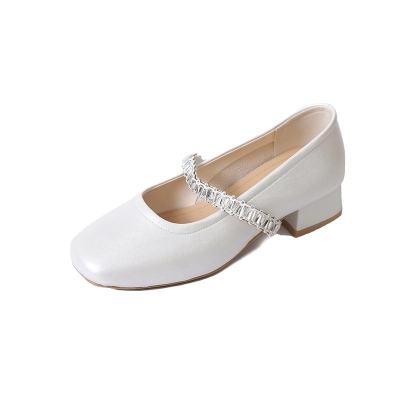 Französische Eleganz Temperament Strass quadratischer Kopf Einzelne Schuhe Damen 2025 Sommer neu Feenstil mit Rock dicker Absatz Mary Jane Schuhe