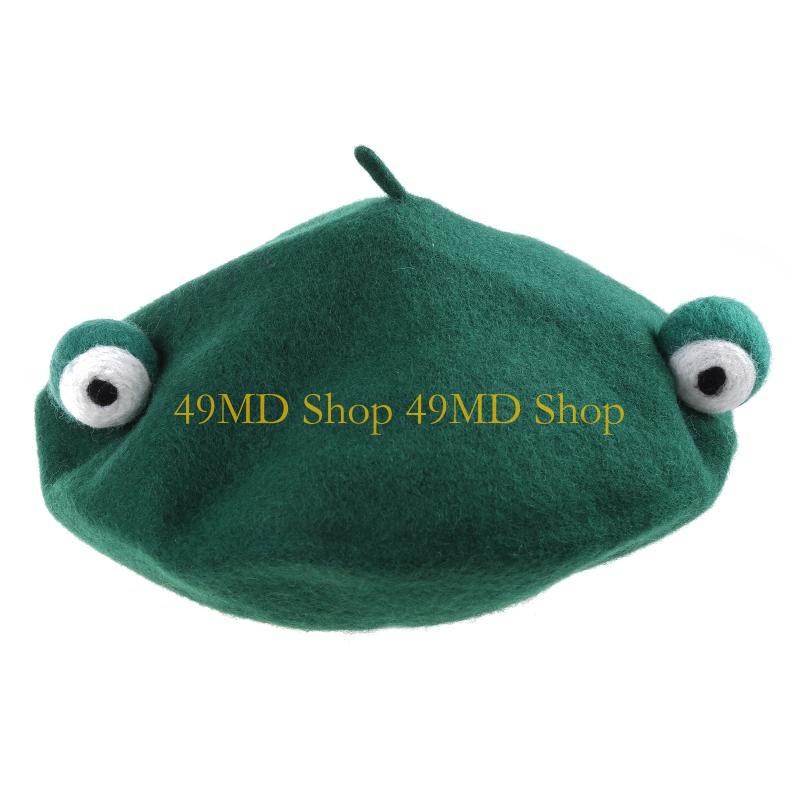 

49MD Japanese Women Green for Frog Eyes Cap Winter Warm Faux Wool Vintage Artist Painter Cosplay Beanie Hat