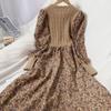 Autumn Winter New Version Reduction Splicing Bandage Thin Knitted Long Versatile Corduroy Floral Dress Fashion