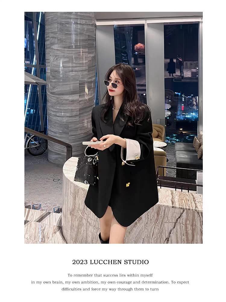 Damen Herbst 2025 Einreihiger Revers-Blazer - Langarm, Polyester, mit Taschen für den Arbeitsweg