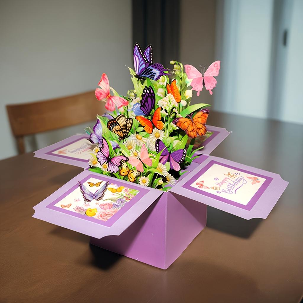 1pc, Purple Butterfly Flower Greeting Card, 3D Three-Dimensional Flower Box, Pop-up Birthday Flower Box, Warm Birthday Compound