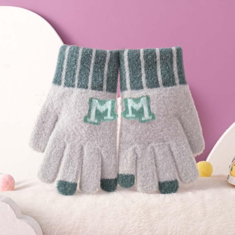 Korean version of knitted wool gloves autumn and winter new plush thickened warm outdoor play cycling M boys and girls gloves