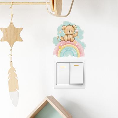 Fun-kg64 Cartone Animato Orso Arcobaleno Interruttore Pasta Camera da Letto Bambini Abbellimento Casa Adesivi Murali Autoadesivi