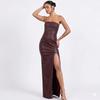 Stylish Women's Dress Elegant Fit Handmade Genuine Brown Real Lambskin Leather