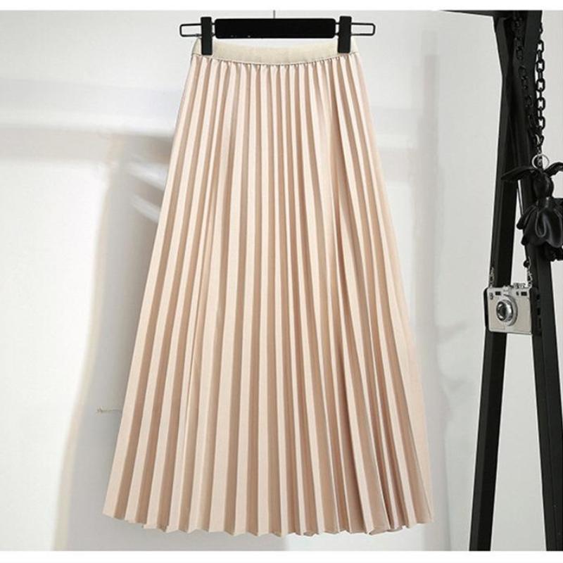 Elegant A Line Pleated Skirt Spring Summer Long Skirt Women Casual High Waisted Maxi Skirts EMA