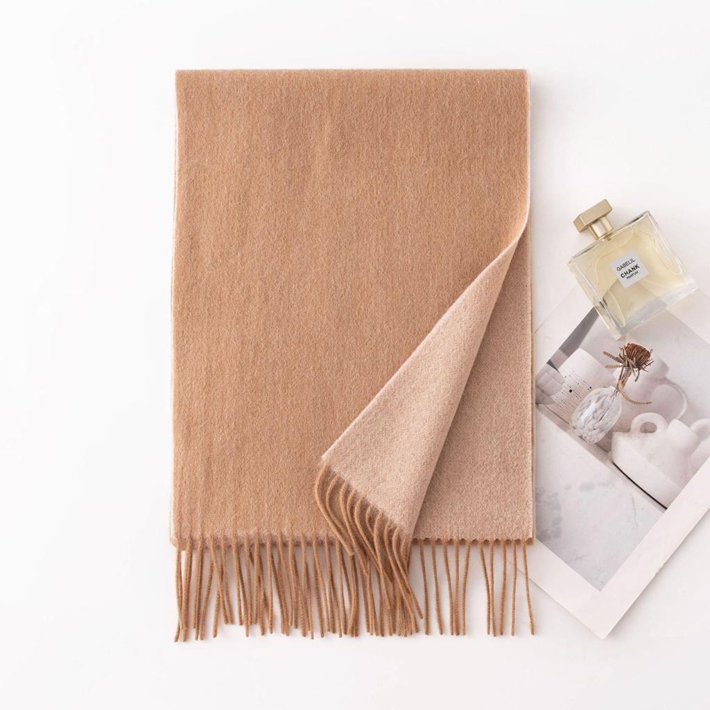 High-End Double-Sided 100% Lambswool Solid Color Scarf Shawl for Winter
