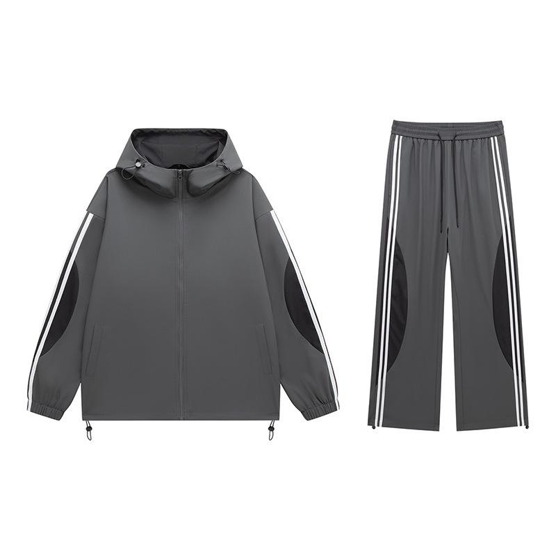 Men's Autumn Color Block Striped Windbreaker & Waterproof Hiking Pants Set