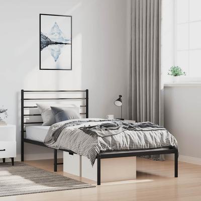 Vidaxl Metal Bed Frame with Headboard, Black, 100X200 Cm