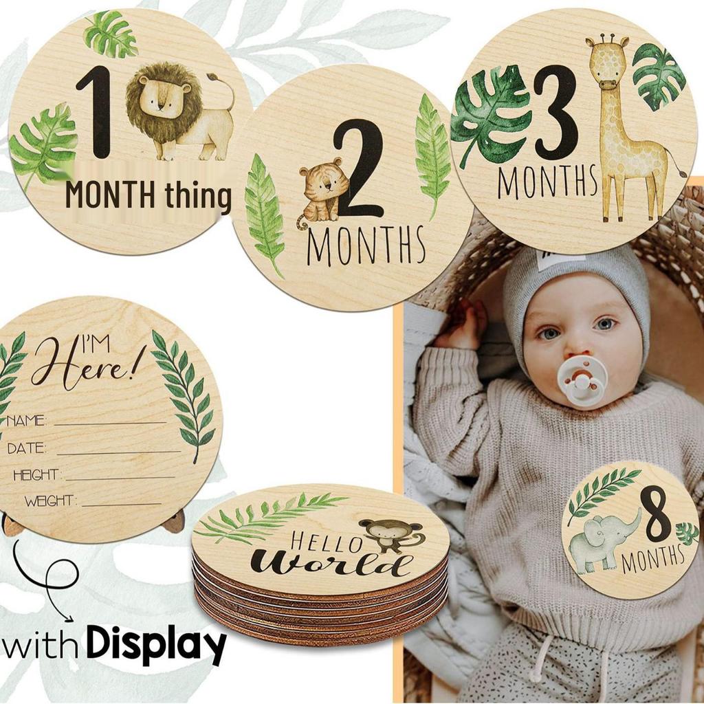 Wooden Baby Animal Milestone Cards for Monthly Photoshoots