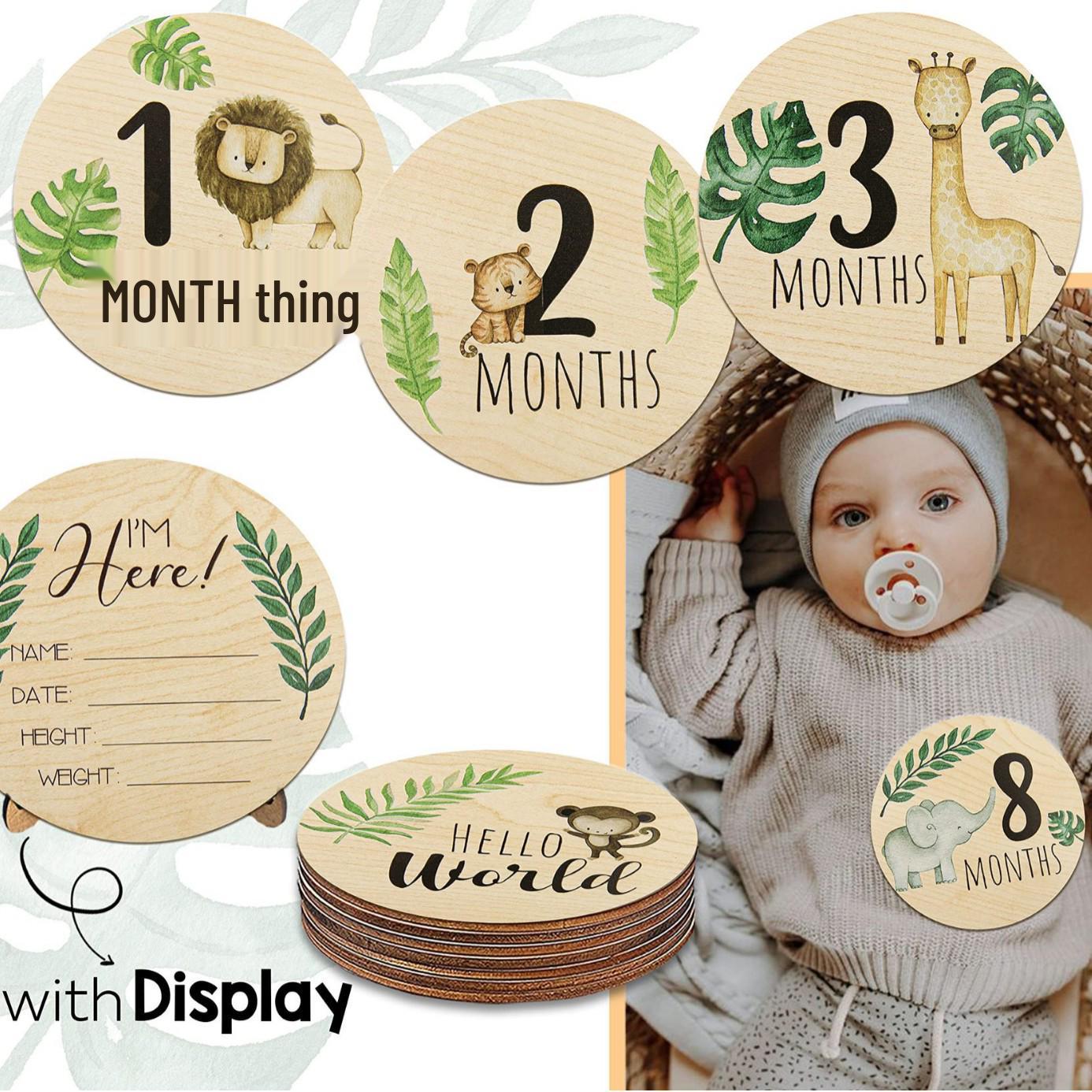 

Wooden Baby Animal Milestone Cards for Monthly Photoshoots
