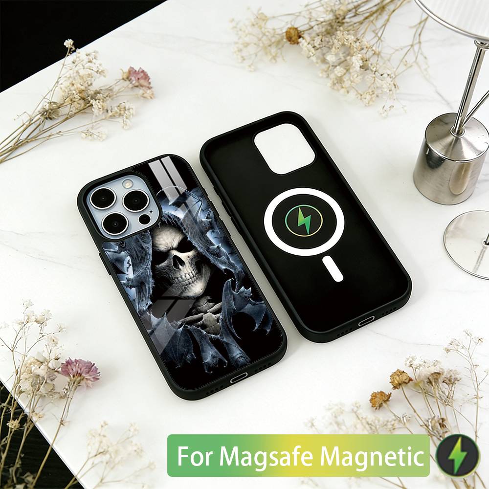Sensenmann Totenkopf Skelett Handyhülle Für iPhone17,16,15,14,13,12,11 Plus,Pro Magnetisch Für Magsafe Kabelloses Laden