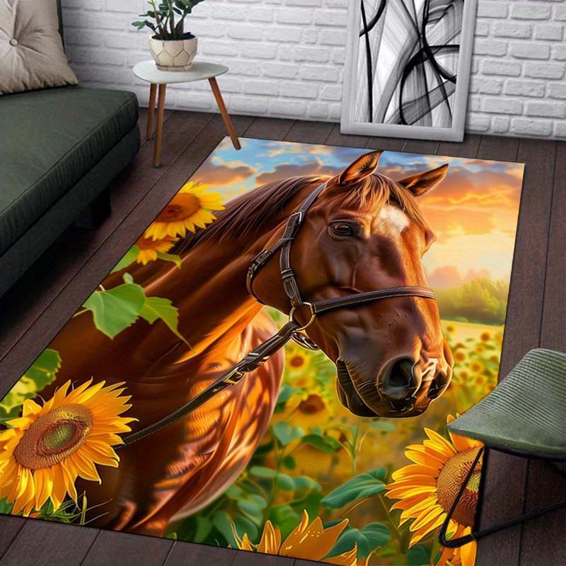 Sunflower Horse Rug: Warm Sunset Landscape for Inviting Living Rooms - Beautiful Farmhouse Style Carpets | Equestrian Decor