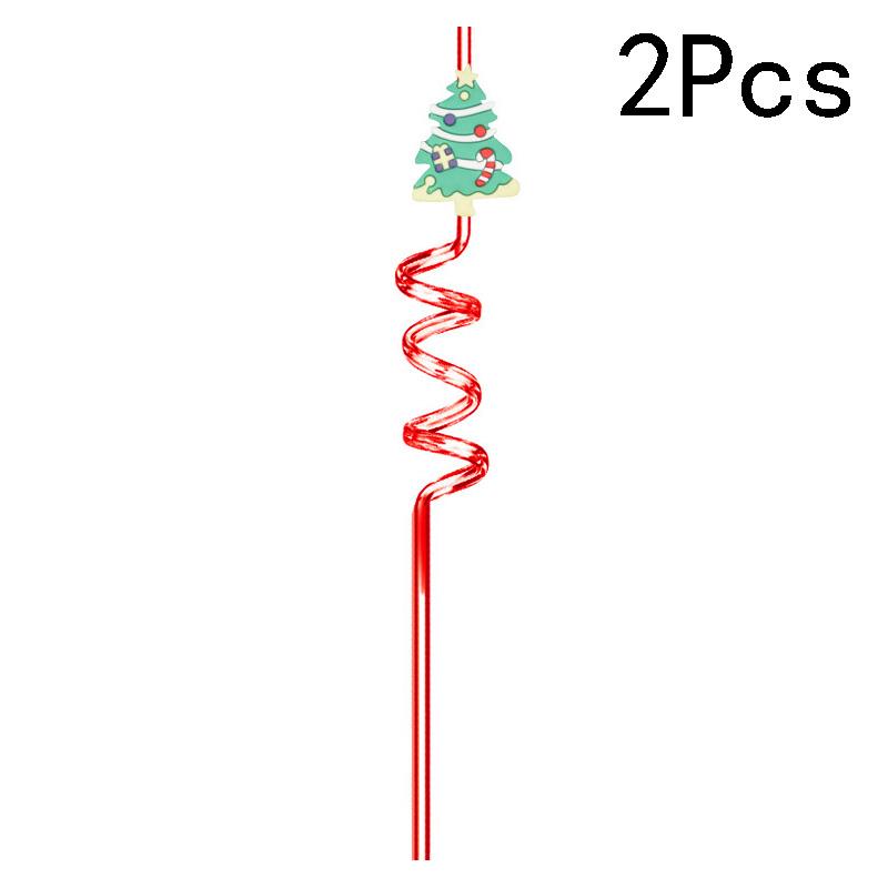 

2 шт. многоразовые пластиковые трубочки, мультяшные рождественские питьевые трубочки, соломинки для рождественской елки, праздничные новогодние украшения для вечеринки