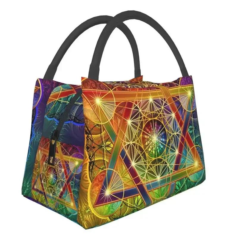 Flower Of Life Abalone Shell On Pearl Insulated Lunch Tote Bag for Women Geometric Mandala Portable Cooler Thermal Bento Box