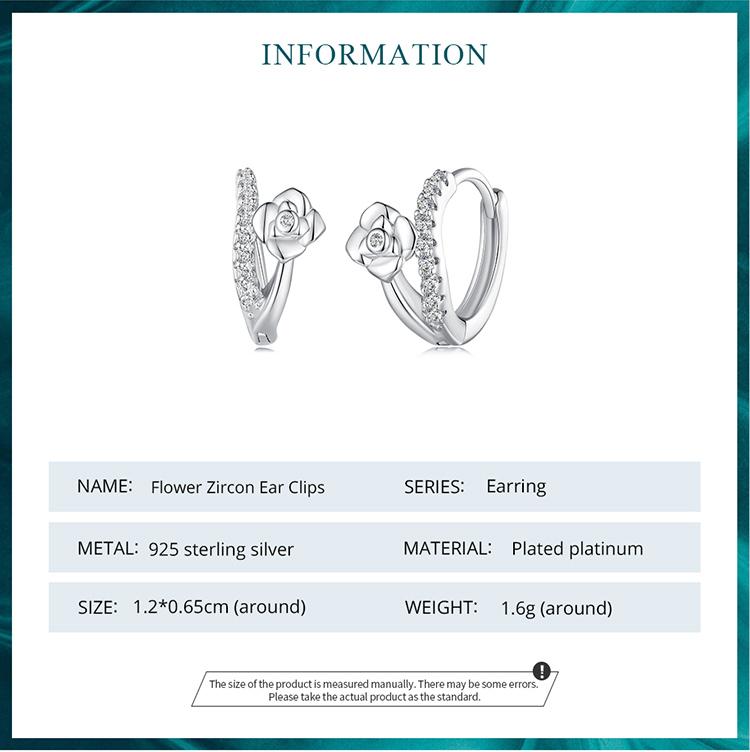 BAMOER 925 Sterling Silver Shining Zircons Flower Zircon Ear Clips Earrings for Women Jewelry