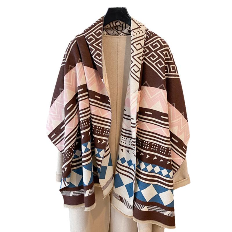 Simple Casual Style Contrasting Colors Double-Sided Imitation Cashmere Scarf Winter High-End Warm Shawl