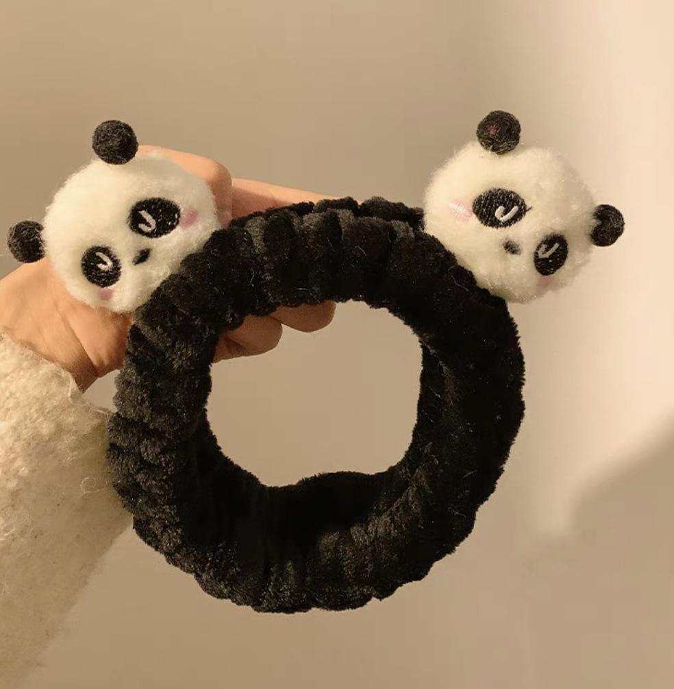 Cute Panda Hair Bands Women Face Wash Special Non-slip Headband Cartoon Plush Wide Edge Headband Girls Hair Accessories