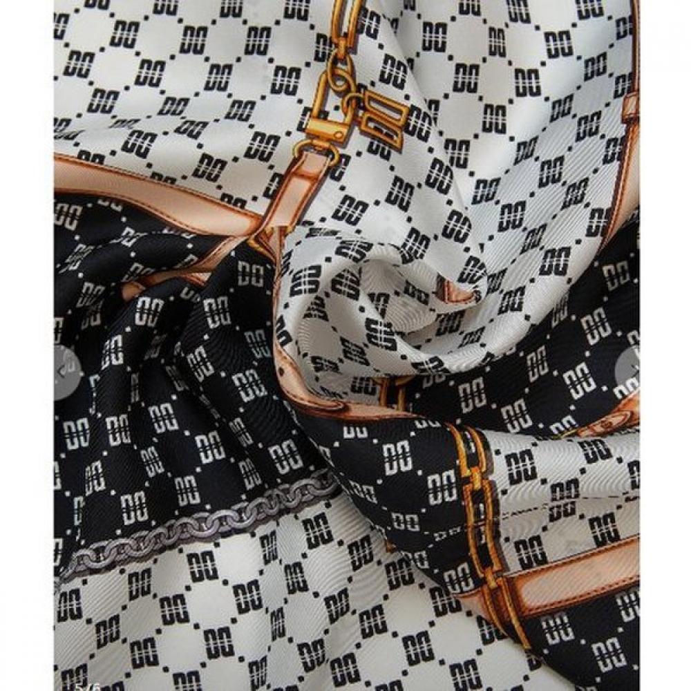 Daks Black Dd Chain Pattern Silk Square Scarf Dcsc2f021bk