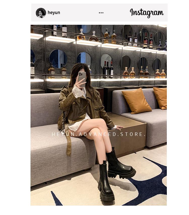 Martin boots women's 2025 new thick-soled medium boots small autumn and winter velvet boots Chelsea boots cigarette boots