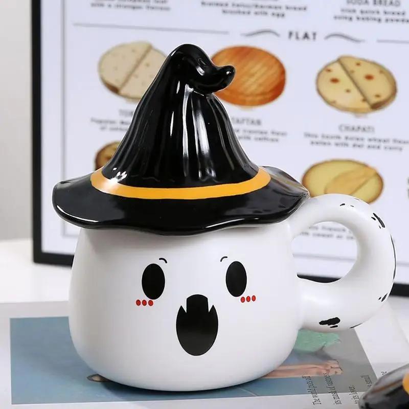 330/480ml Halloween Ghost Elf Mugs 3D Creative Cute Ghost Design with Adorable Pattern Ceramic Coffee Mug with Lid