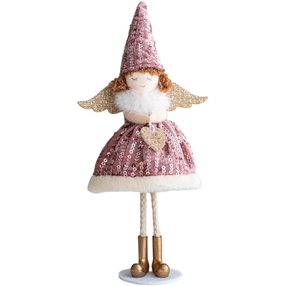 

Soft Cloth Standing Angel Doll Ornament for Christmas For Tree and Holiday Decoration with Child Safe Plush Fabric розовый