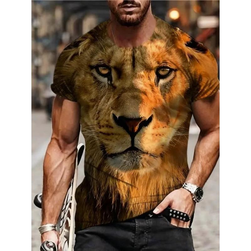 Tricou bărbătesc imprimat 3D cu mânecă scurtă, cu gât rotund, pulover casual