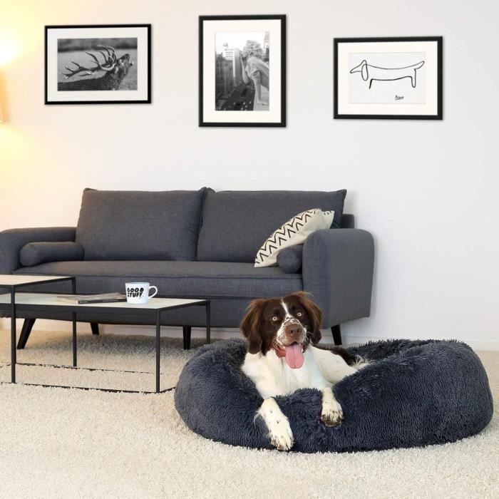 Lit rond - lionto - ø100 cm - gris foncé - moelleux - pour animaux domestiques