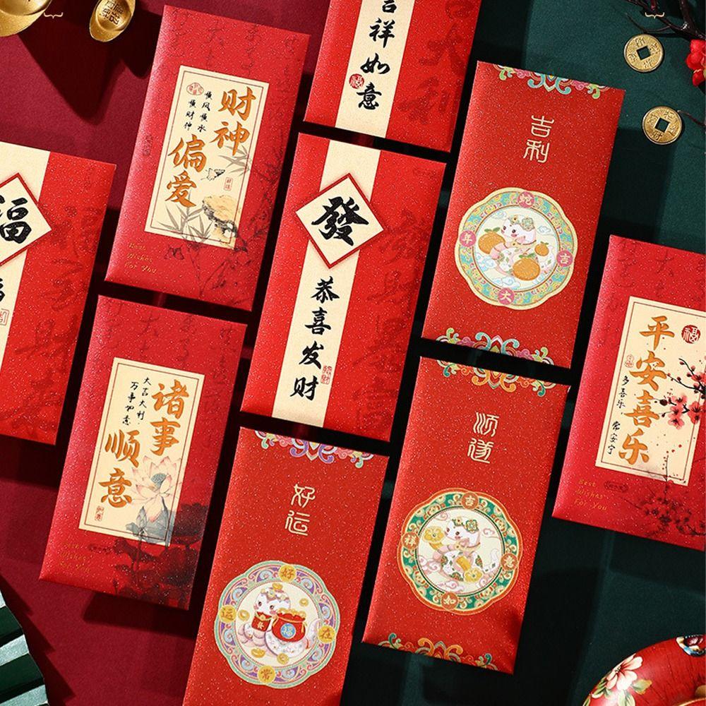 6pcs Hongbao 2025 Snake Year Red Envelopes Chinese Style Red Packets Good Luck Red Pocket  Bonus