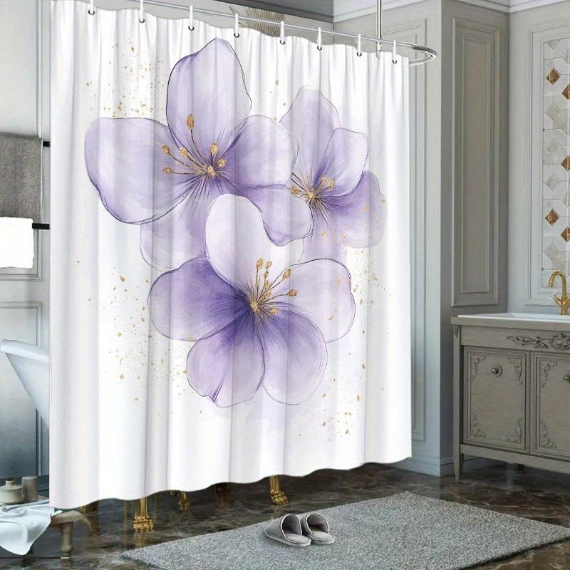 

1Pc Elegant Purple Floral Shower Curtain With Gold Accents - Polyester Fabric, White Background With Gold Speckles, With Hooks W60H190(CM)-1 Pcs
