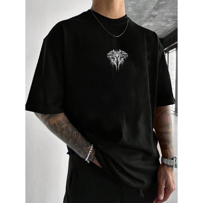 Europäische Größen [Gothic T-Shirt] Dunkles Gothic Geometrisches Print-T-Shirt | Herren Sommer Freizeit-T-Shirt mit normaler Passform