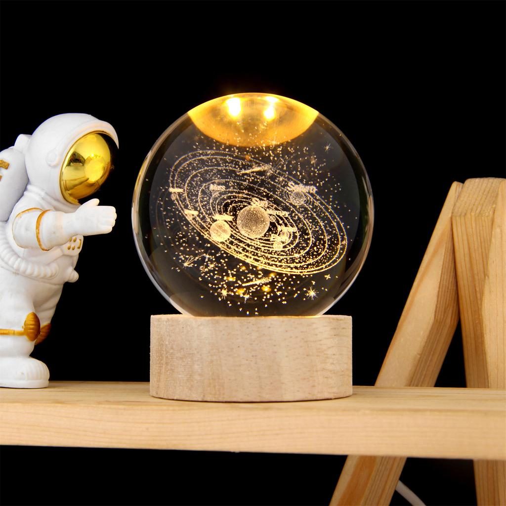 3D Crystal Ball with Warm Light Wooden Base Small Night Light Desktop Decoration Ornaments Holiday